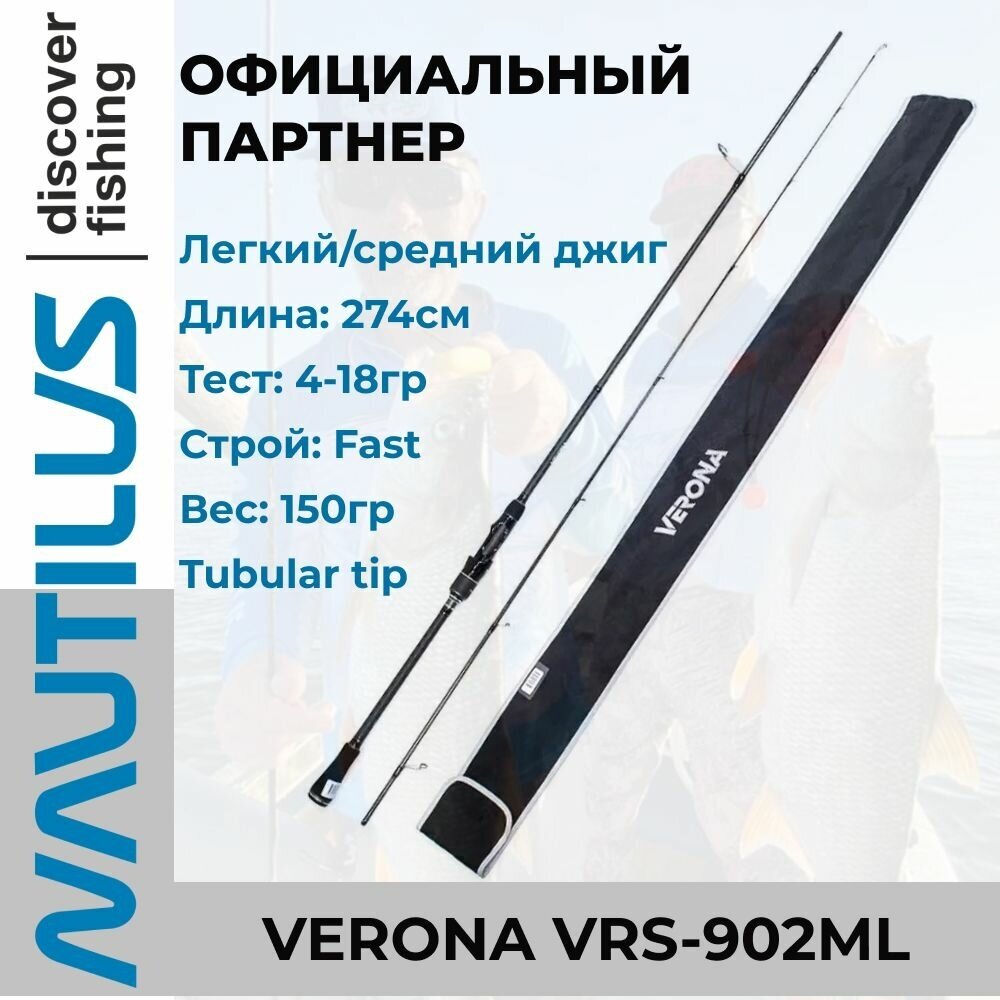 Удилище спиннинговое Nautilus Verona VRS-902ML 274см 4-18гр