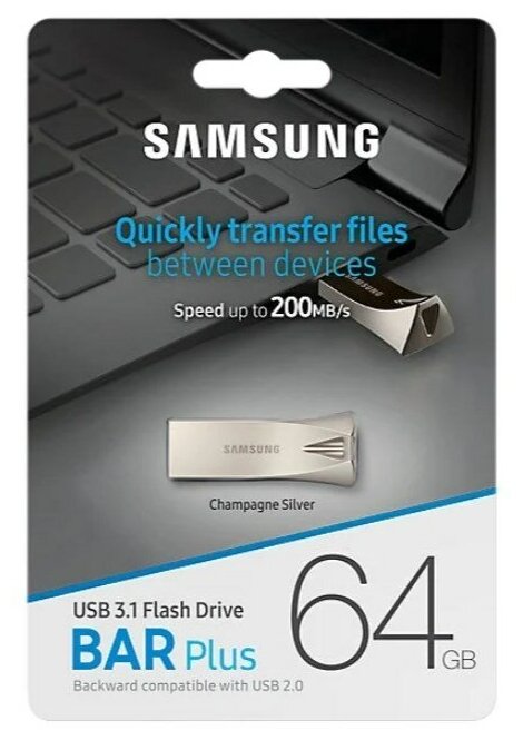 Флешка Samsung BAR Plus 64Gb, USB 3.1, Серый MUF-64BE4/APC - фото №14