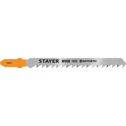 STAYER T144DP, полотна для эл/лобзика, HCS, по дереву, прямой рез, Т-хвостовик, шаг 4мм, 75мм, 2шт, STAYER Professional stayer полотна stayer t101bf для эл лобзика bi metal по твердому дереву t хвост шаг 2 5мм 75мм 2шт 159901 2 5 z02