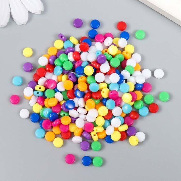 Бусины для творчества пластик Цветные кругляшки набор 20 гр 0,3х0,5х0,5 см