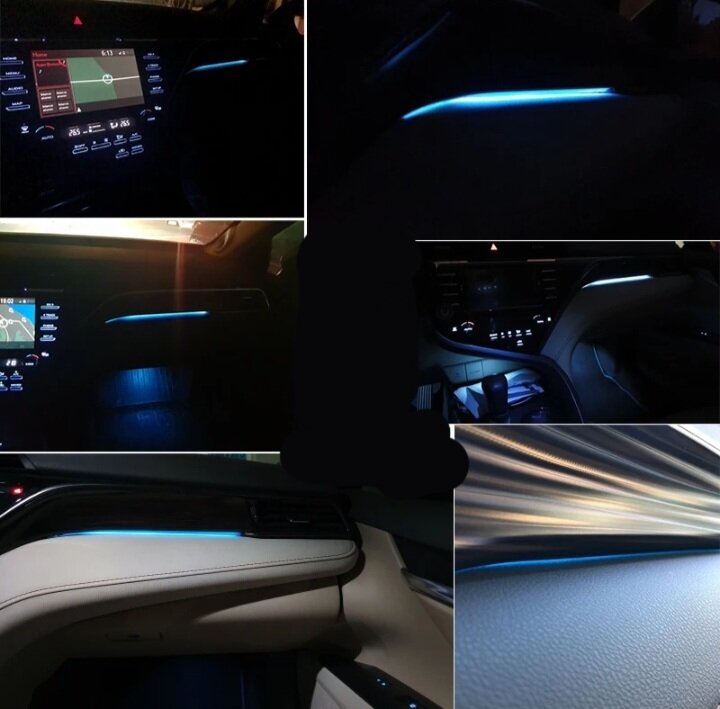 Атмосферная подсветка центральной панели Toyota Camry XV70 2017-2021 (голубое свечение) — фото 6