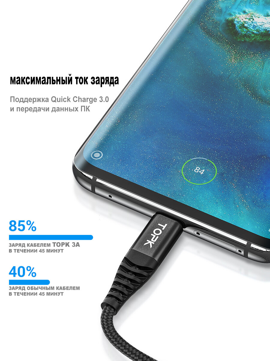 Кабель для быстрой зарядки Topk USB Type-C, 1 м, — фото 5