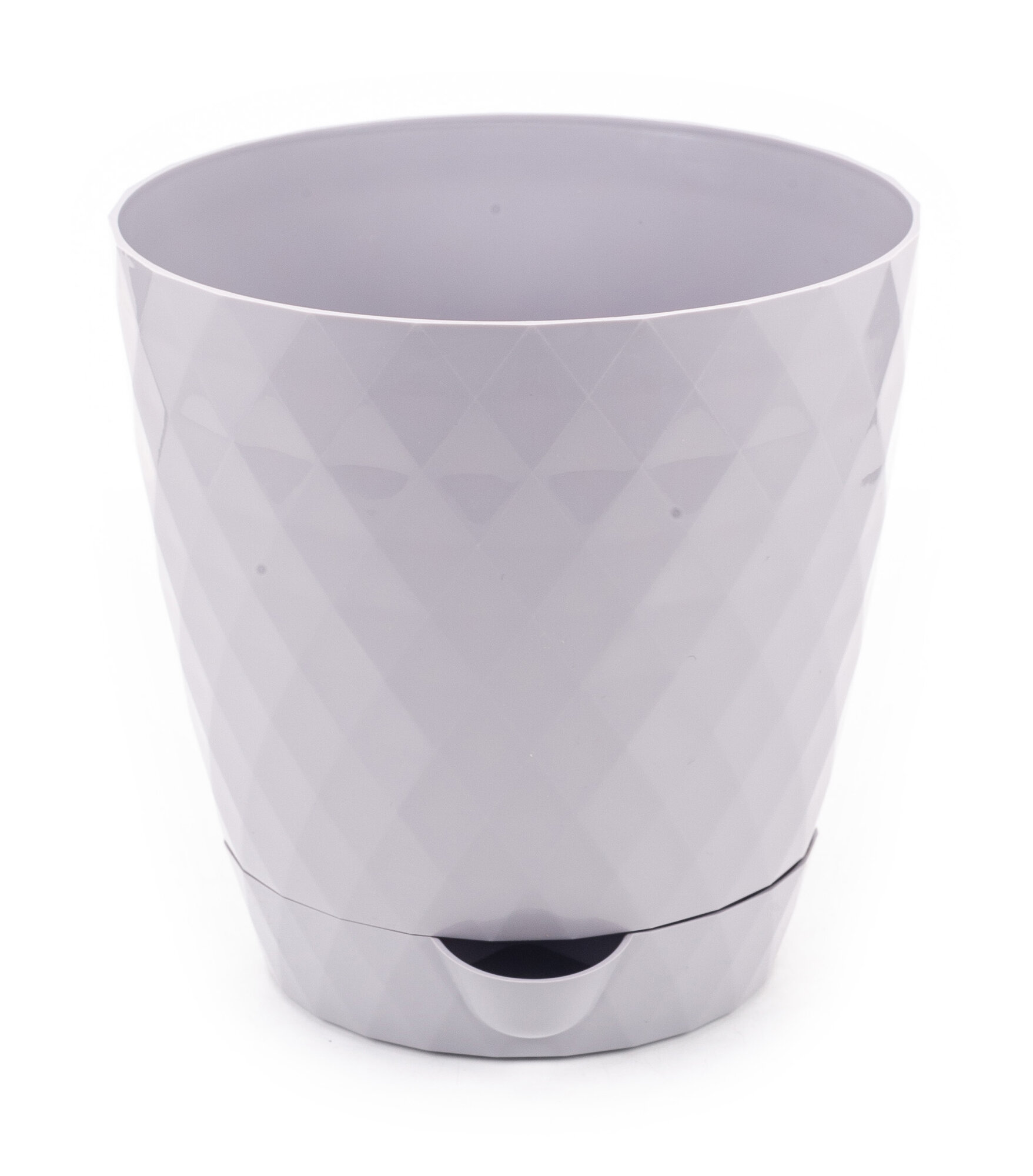 Горшок для цветов Румба с корневым поливом, из полипропилена, серый шелк, диаметр 14см, 1.5л