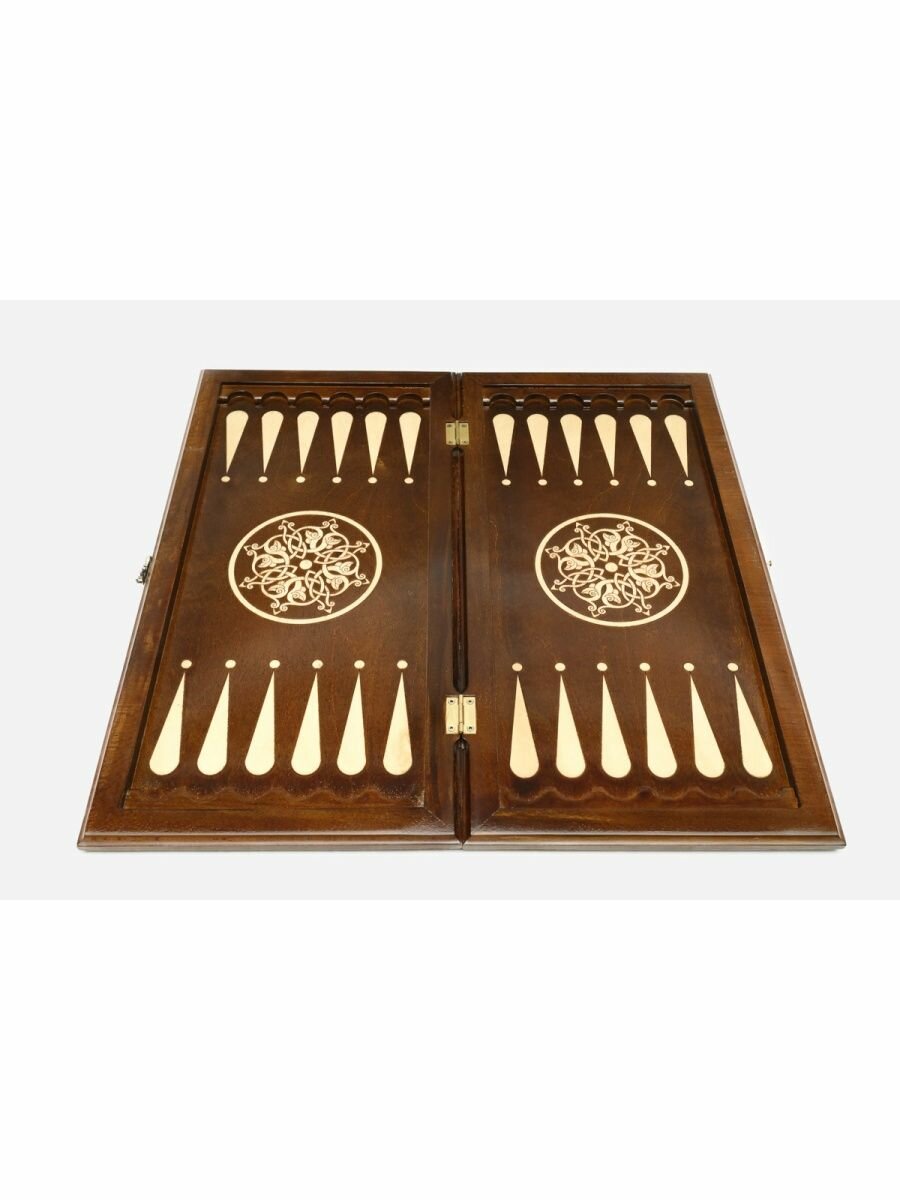 Нарды "Голова Орла" Handle Brand, фанера, лак, бронза, бук и орех, с фигурками, в сумке — фото 1