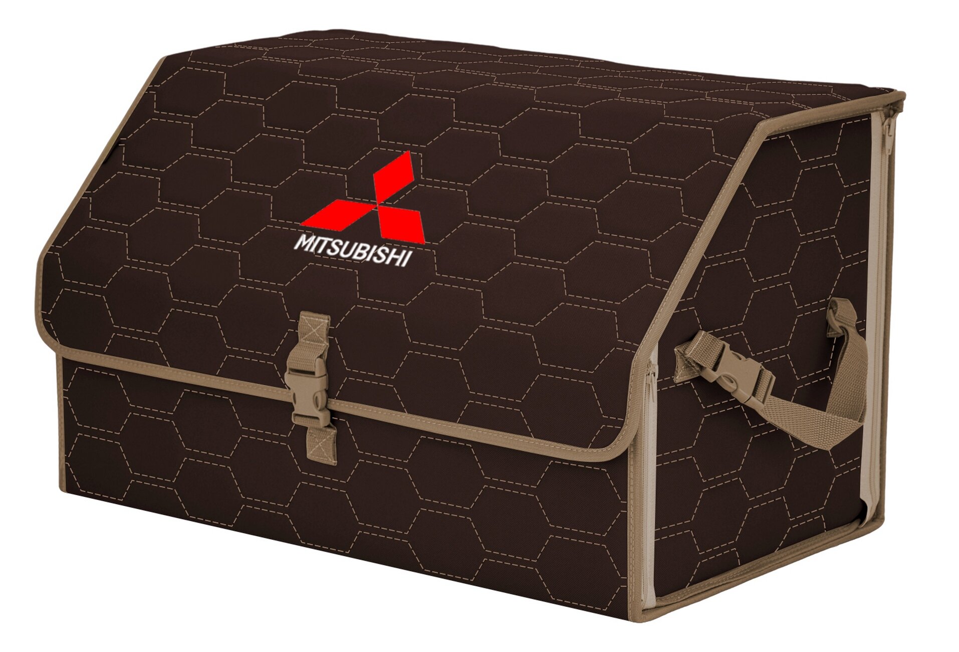 Органайзер-саквояж "Союз" в багажник Mitsubishi (Митсубиши), размер XL. Цвет: коричневый с бежевой прострочкой Соты.