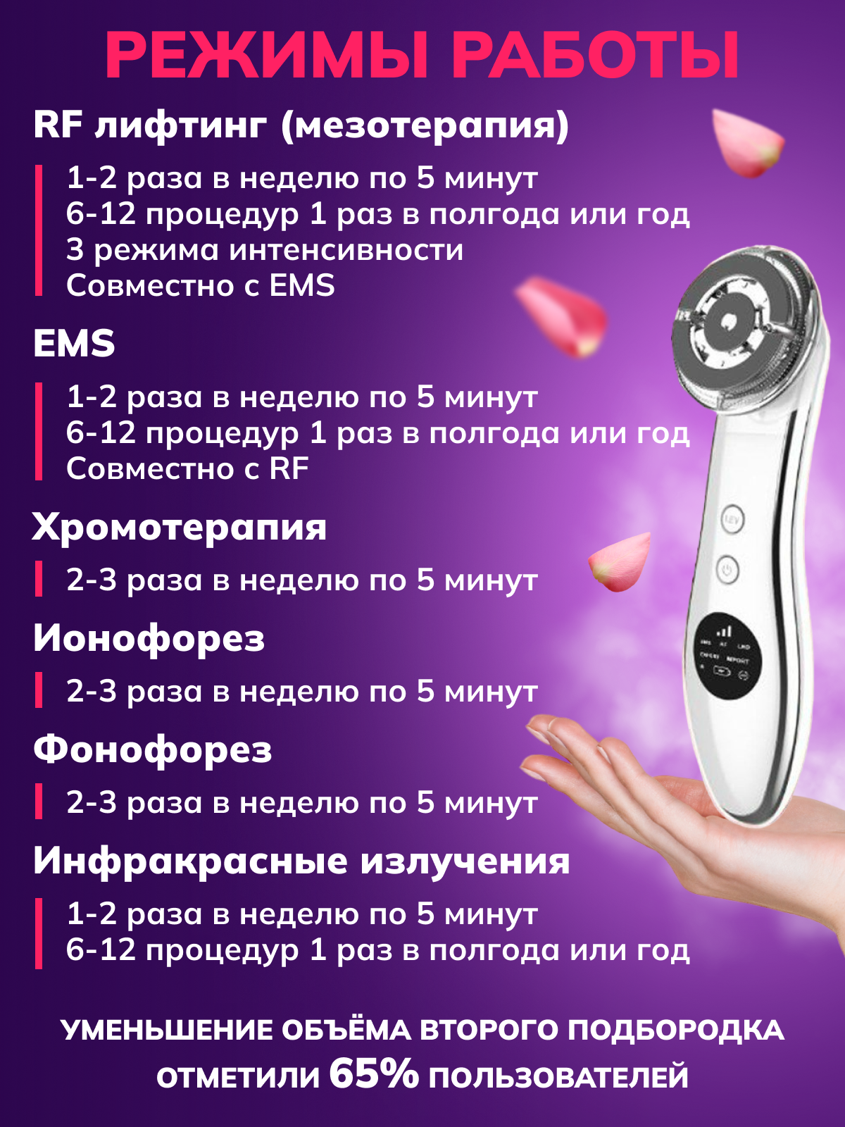 Микротоковый массажер H8, для лица, с RF-лифтингом, микротоками, мезотерапией, фонофорезом — фото 1