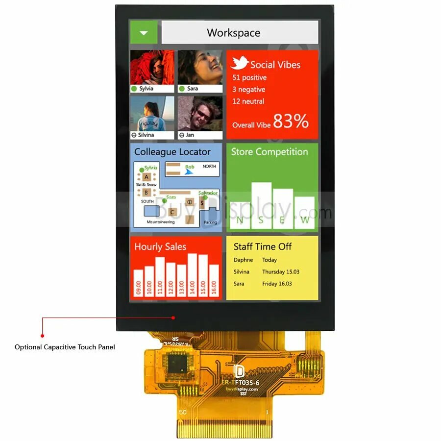 ER-TFT035-6 3.5-дюймовый TFT ЖК-дисплей с сенсорным экраном, Capacitive Touch