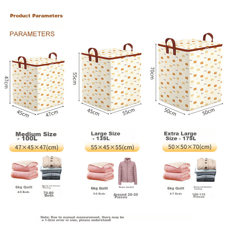 Baicaoyuan Clothes And Quilt Storage Bag, Moving Packing Organizer, Cotton Storage Bag, Dust-Proof, Moisture-Proof, Zipper Style