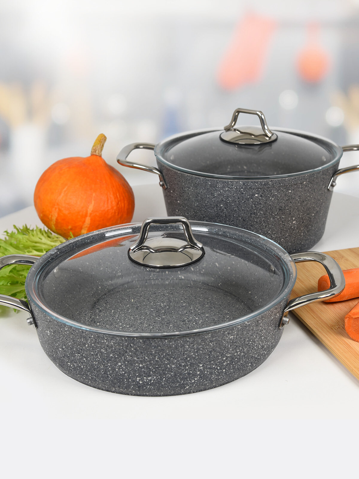 Набор посуды Oursson SILVER STONE CS2604A/GR, серый, индукционное дно — фото 1