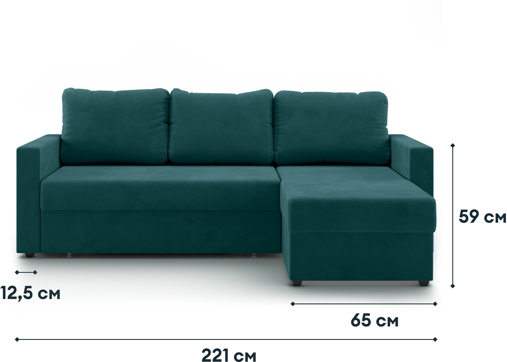 Угловой диван-кровать, HYPNOZ Denver, механизм Дельфин, Зелёный, 221х153х85 см - фотография № 9