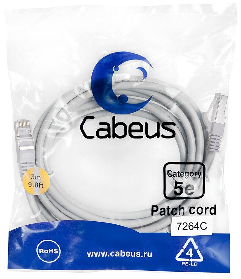 Патч-корд Cabeus PC-FTP-RJ45-Cat.5e-3m Кат.5е 3 м серый