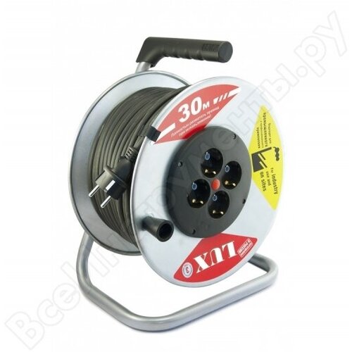 Силовой удлинитель на металлической катушке LUX К4-Е-30 КГ 3x1.5 30м 4 розетки с з/к 44130 4606400419440