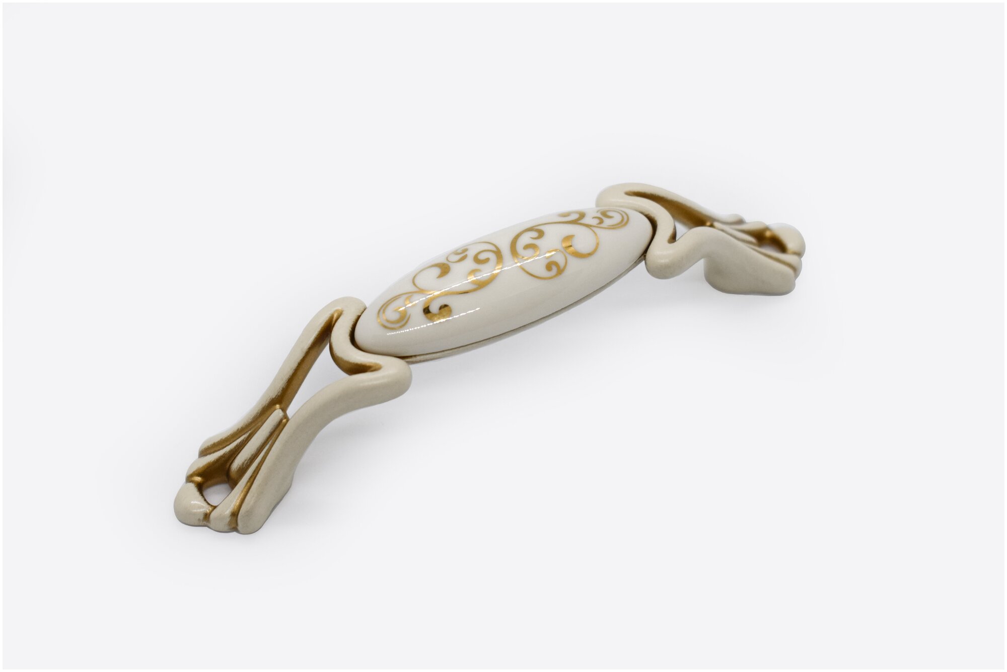 Ручка мебельная скоба 96 мм Giusti (Италия) слоновая кость с золотой патиной + фарфор (1 шт.)