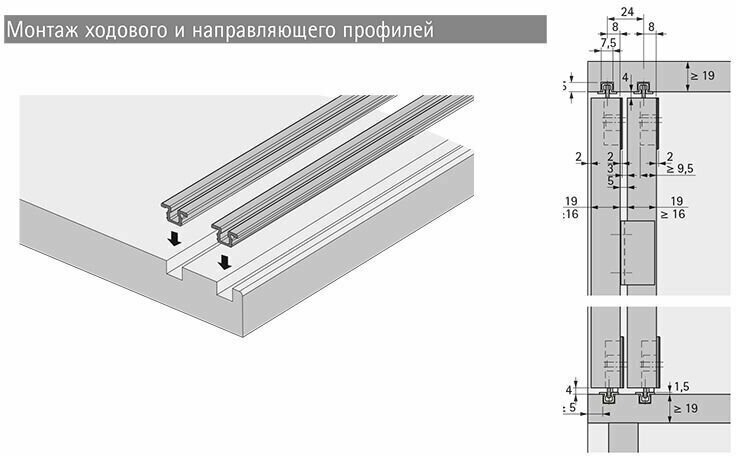 Ходовой и направляющий профиль HETTICH пр-во Германия, для системы Slide Line 55 L2000, 2 шт - фотография № 3