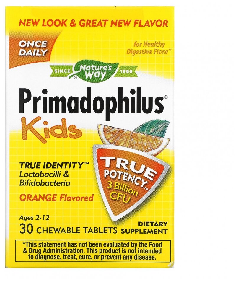 Nature's Way Primadophilus Kids таб. жев., 340 г, 30 шт., апельсин