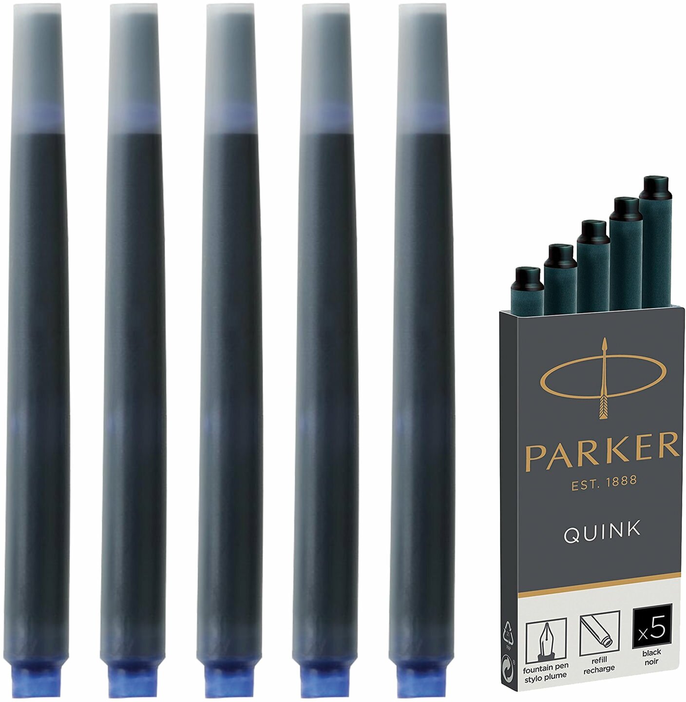 Картриджи чернильные PARKER Cartridge Quink, комплект 5 штук, черные, 1950382