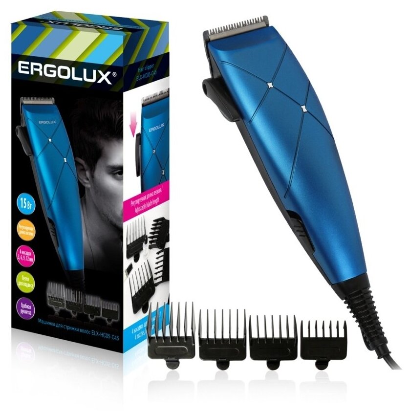 Машинка для стрижки Ergolux ELX-HC05-C45 (черный/синий)