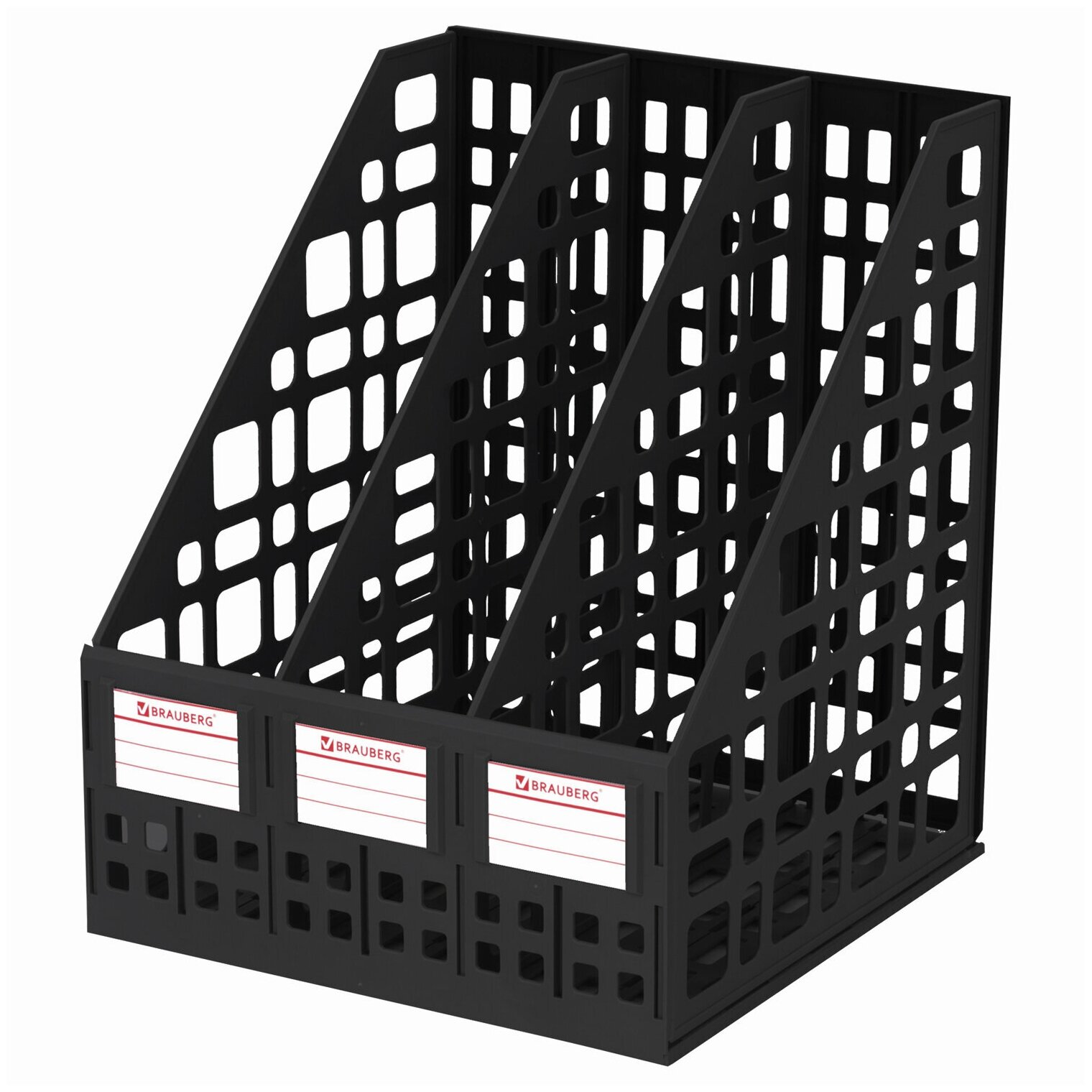 Лоток/подставка/органайзер вертикальный канцелярский сетчатый для документов/бумаг/файлов, 3 отделения, сборный, Brauberg "MAXI Plus" 240 мм, черный
