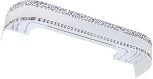 Потолочный трехрядный карниз с багетной планкой и поворотными элементами Монарх 2,0 м белый глянец-хром