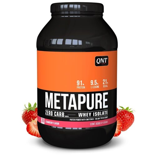 Протеин QNT Metapure Zero Carb, 908 гр., клубника qnt metapure zero carb 2000 гр лимон меренга