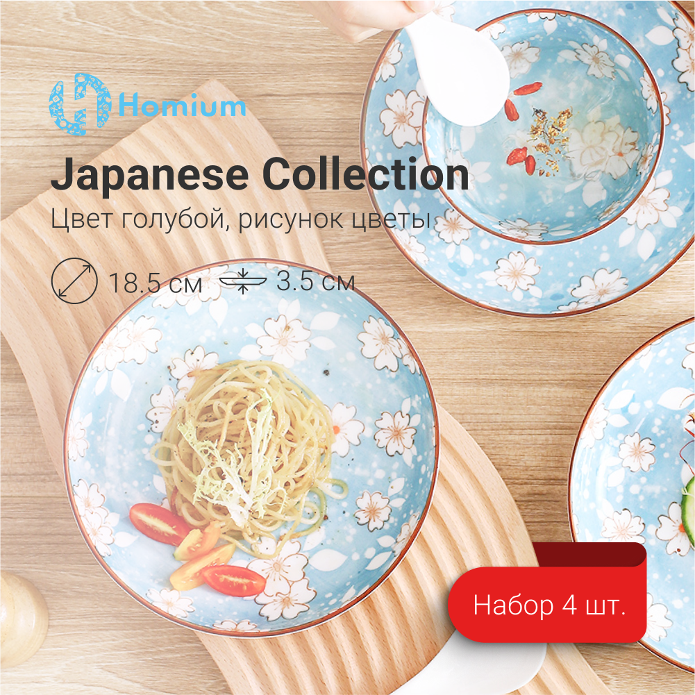 Набор тарелок ZDK Kitchen Japanese Collection 4шт цвет голубой D18см