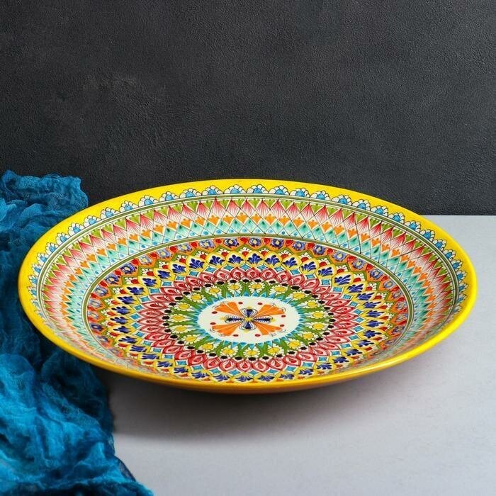 Ляган круглый, диаметр 42 см, блюдо из керамики, узбекская посуда, тарелки для сервировки