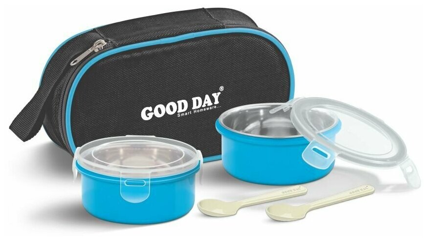 Ланч-бокс Good Day Eat Fresh Blue нержавеющая сталь пластик текстиль объем 066 литра