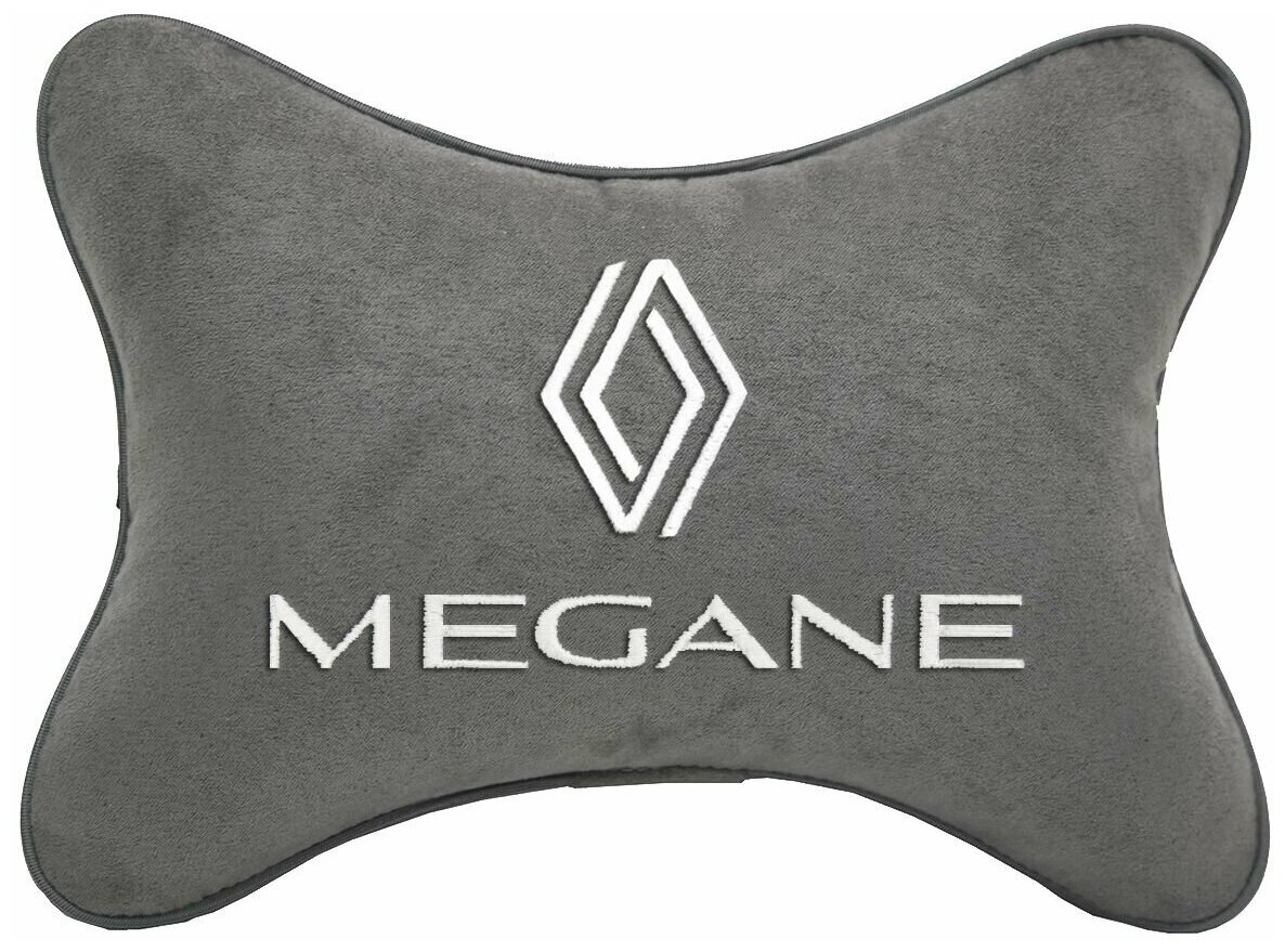 Автомобильная подушка на подголовник алькантара L.Grey с логотипом автомобиля RENAULT MEGANE