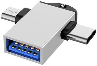 Переходник с micro-USB Type-C (папа/выход) на USB 2.0 (мама/вход), Адаптер OTG для планшетов, смартфонов и компьютеров