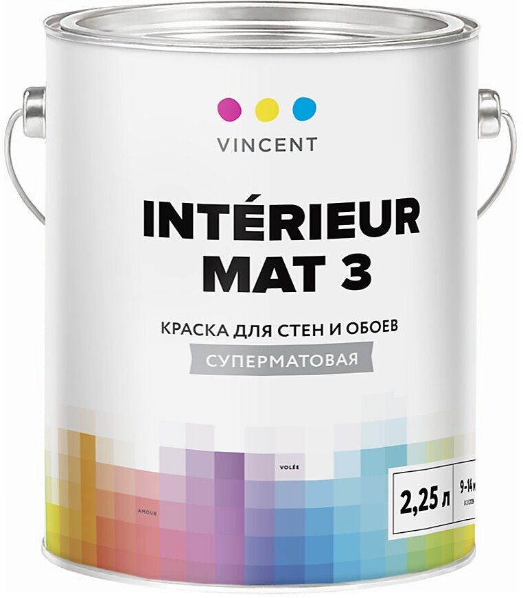 Краска Vincent Intérieur Mat 3 I-3 / Винсент Интериор Мат 3 акрилатная матовая для внутренних работ, 2.25л, белый