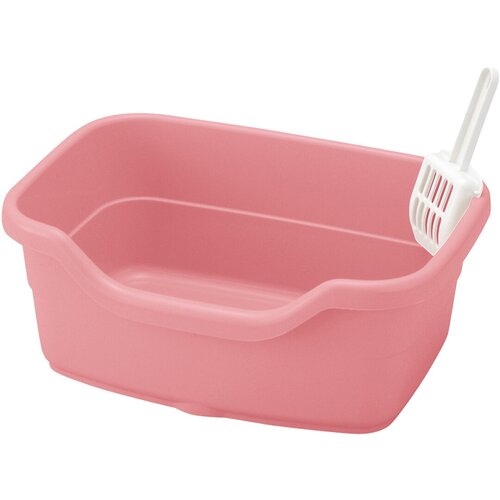 Туалет для кошек /Лоток с высокими бортиками и совком 5 л розовый