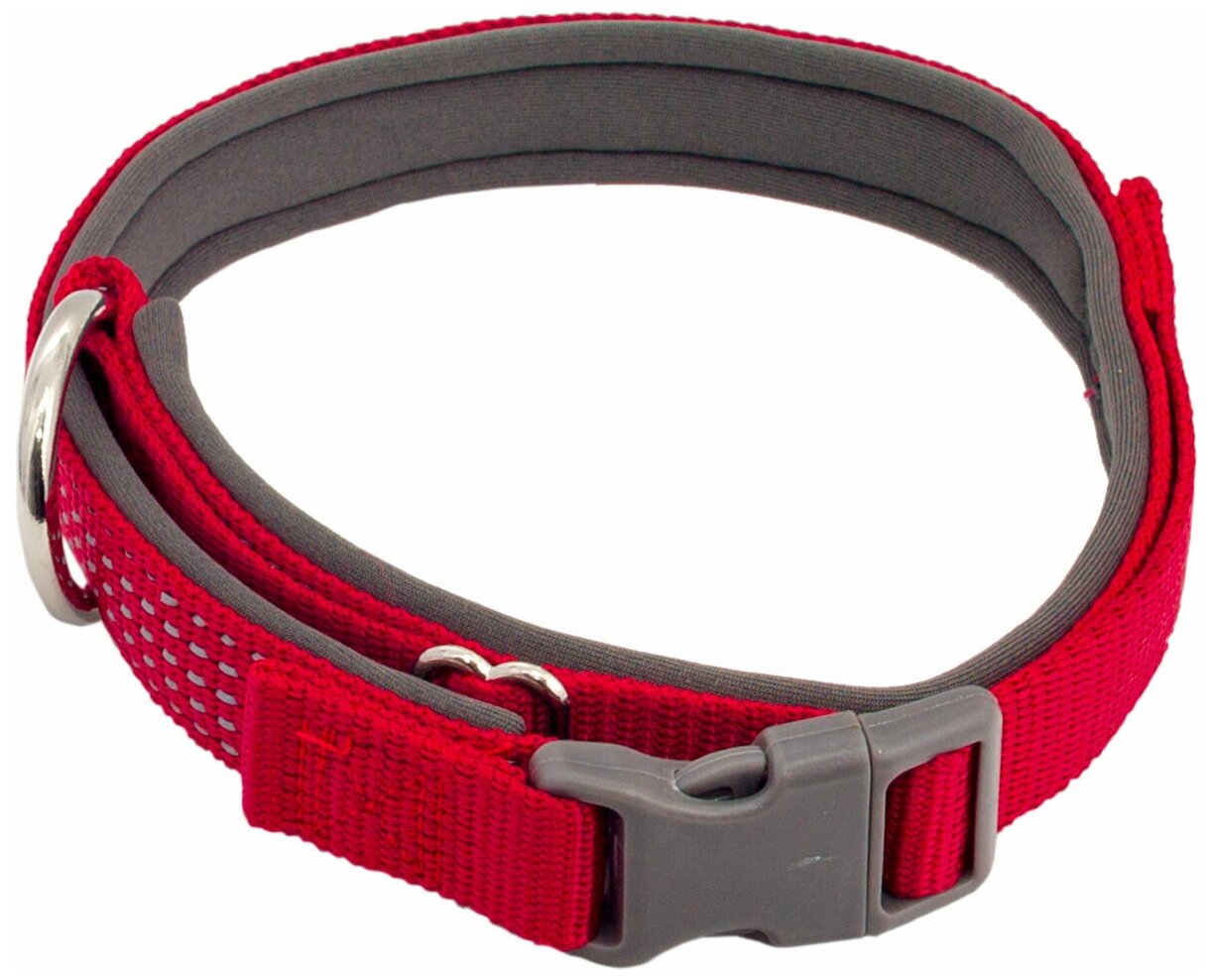 Ошейник для собак светоотражающий Каскад Premium неопреновая подкладка красный 20 мм 30 – 50 см (1 шт)