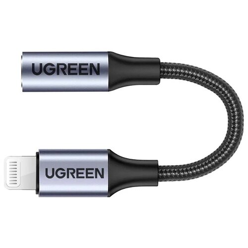 Аудиоадаптер Ugreen Lightning - AUX Jack 3,5 мм (f), в оплетке, цвет серо-черный, 10 см (30756) переходник для ремонта смартфонов wylie ipad power cable с комплектом кабелей для подключения ipad к блоку питания
