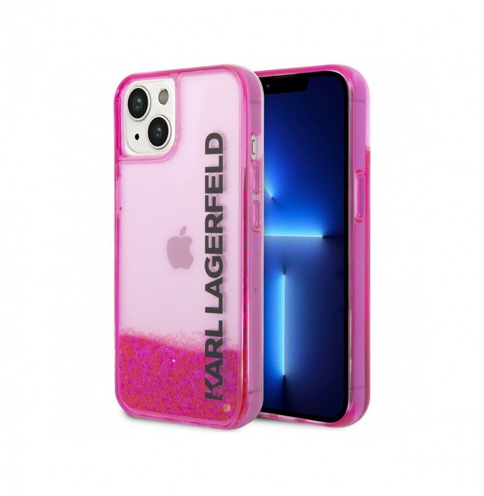 Lagerfeld для iPhone 13 чехол Liquid Glitter Elongated logo Hard Translucent pink