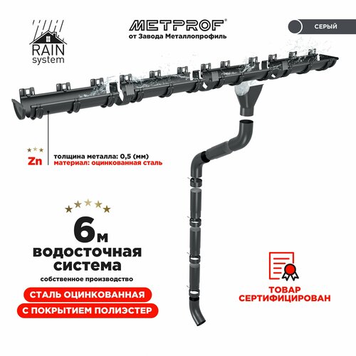 Водосточная система RAIN SYSTEM/ Комплект на 6 метров, цвет 7024