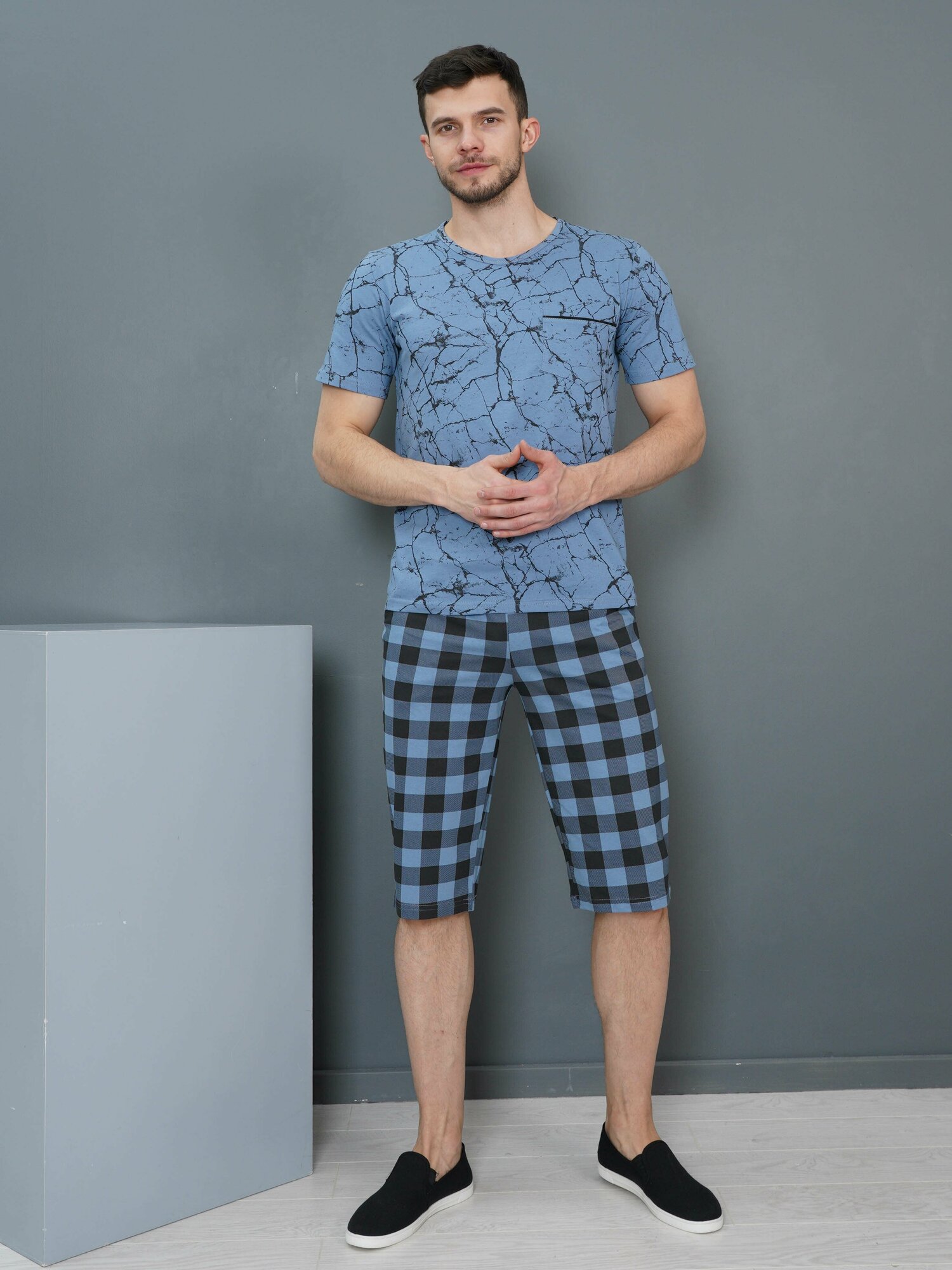 Костюм мужской Lovetex.store домашний комплект шорты и футболка, мрамор, размер 56 - фотография № 2