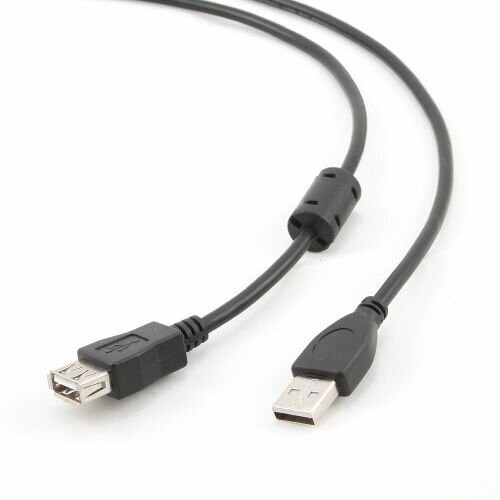 Кабель удлинитель USB 2.0 Pro Filum FL-CPro-U2-AM-AF-F1-1M, 1 м, ферритовое кольцо, черный, разъемы: USB A male-USB A female, пакет.