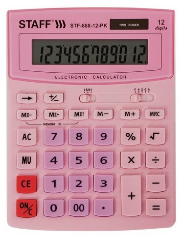 Калькулятор настольный STAFF STF-888-12-PK (200х150 мм) 12 разрядов, двойное питание, розовый, 250452