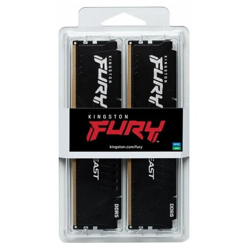 Модуль памяти DDR 5 DIMM 32Gb PC41600 5200Mhz Kingston FURY Beast Black CL40 Kit of 2 KF552C40BBK2-32 retail 1591900₽