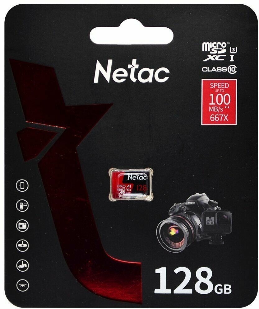 Карта памяти microSD 64Gb Netac, Extreme Pro, Class10 UHS-I A1 V30, 100MB/s, с адаптером — фото 2