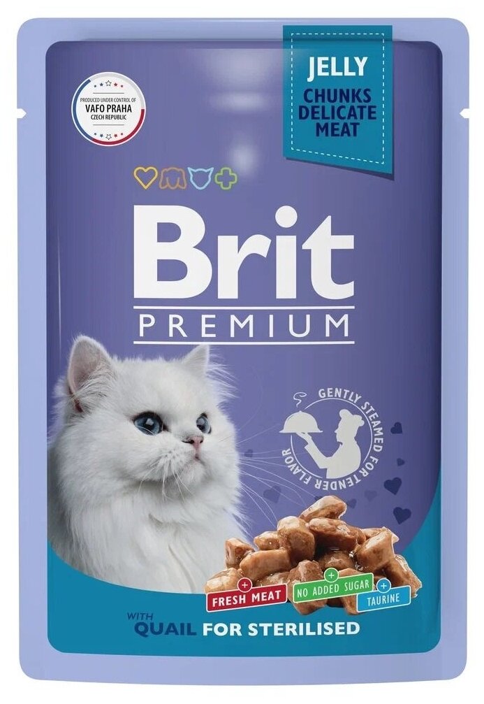 Корм Brit Premium Sterilised Quail (в желе) для стерилизованных кошек, с перепелкой, 85 г x 14 шт - фотография № 1