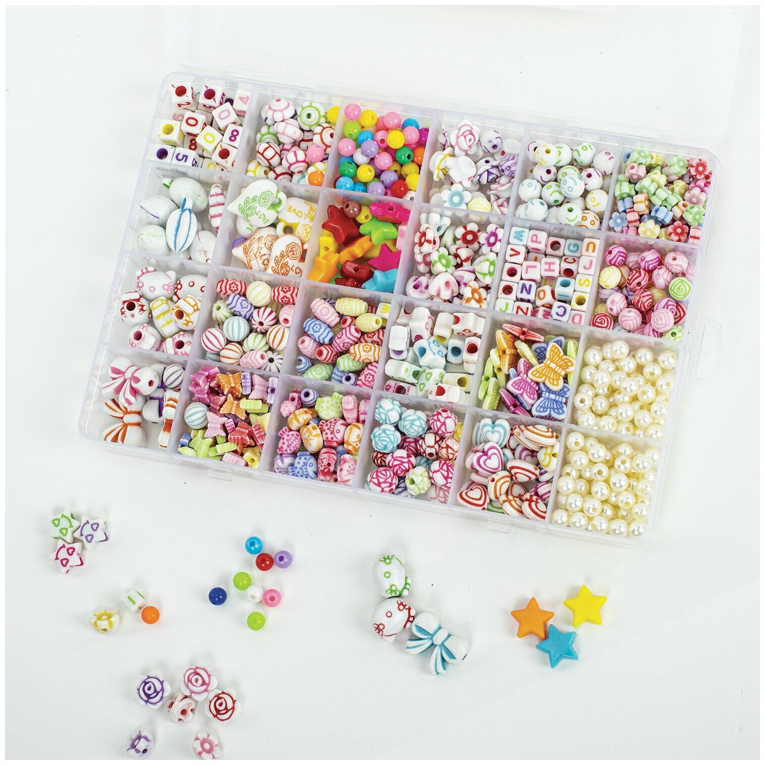 Набор BEADS SET для творчества и рукоделия, 450 бусин, 24 вида, нить, BRAUBERG KIDS, 664695