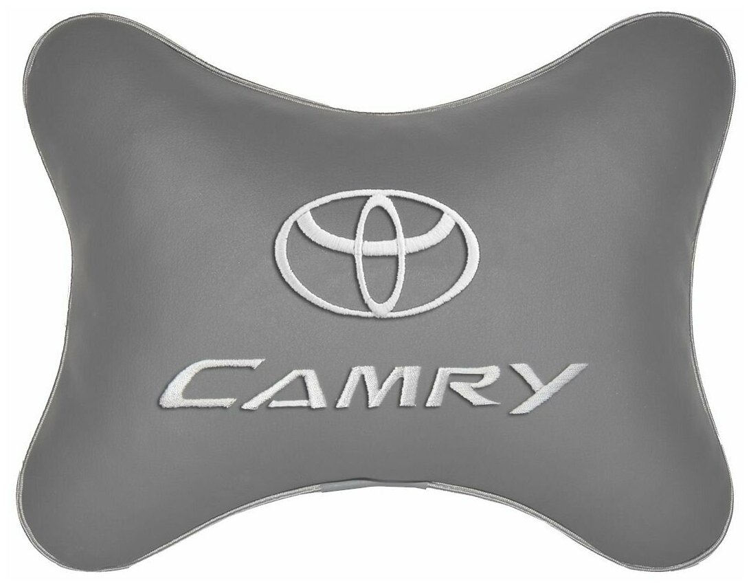 Автомобильная подушка на подголовник экокожа L.Grey с логотипом автомобиля TOYOTA CAMRY
