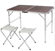 Стол складной FOLDING TABLE + 2 табурета, 90х60х70 см коричневый