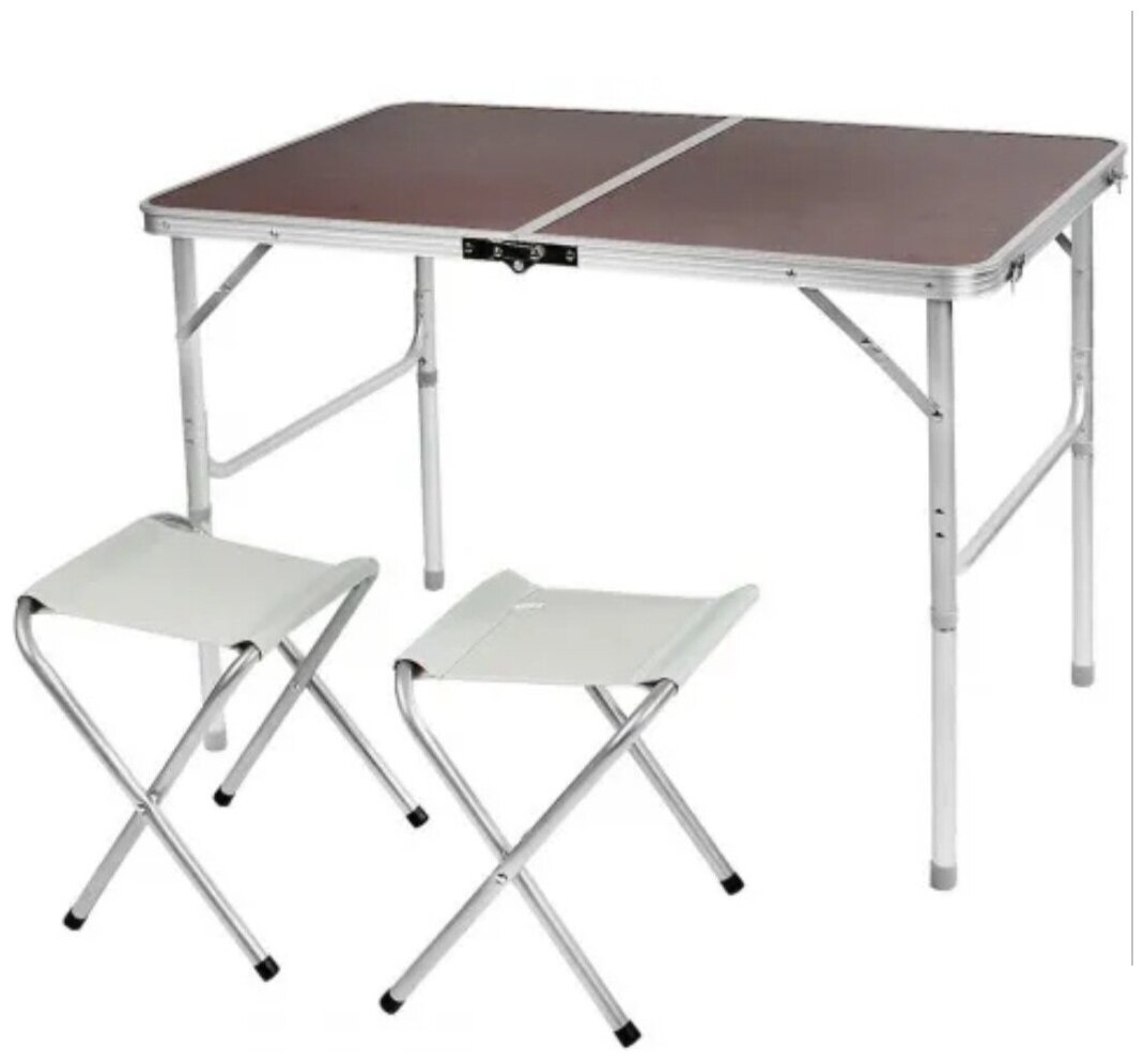 Стол складной FOLDING TABLE + 2 табурета 90х60х70 см коричневый