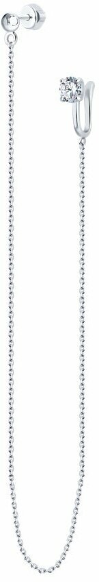 Моносерьга, серебро, 925 проба, родирование, фианит