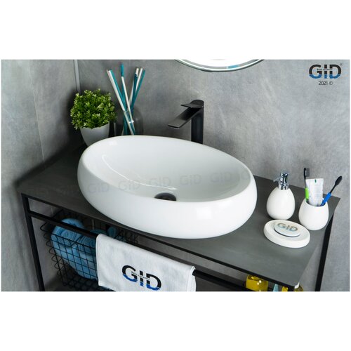 Комплект 2 предмета: Керамическая накладная раковина для ванной Gid N9030a с сифоном А-3202 раковина 60 см gid ceramic n9030a