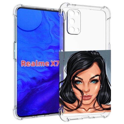 Чехол задняя-панель-накладка-бампер MyPads голубые-глаза-у-брюнетки женский для Realme X7