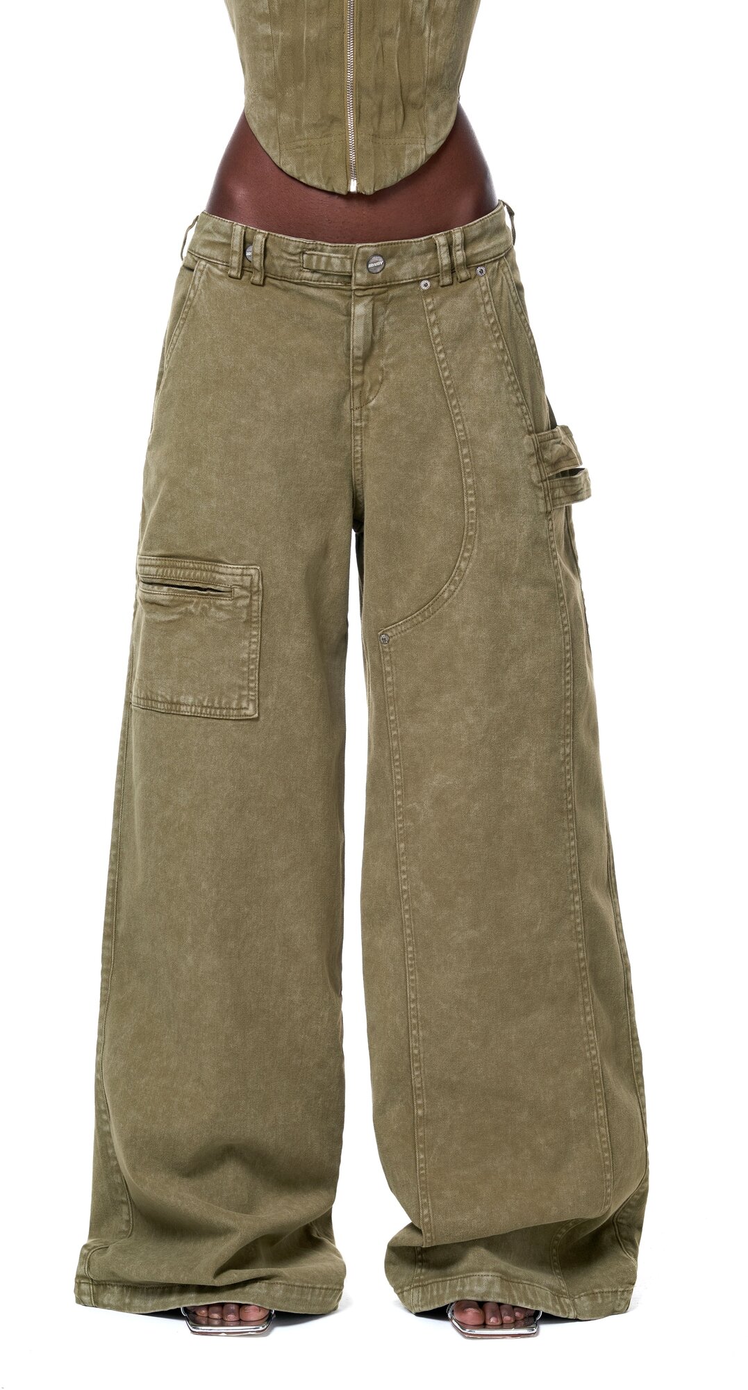 Джинсы широкие IRNBY, размер M/164, хаки — фото 1