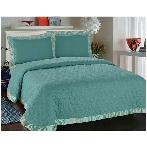 Покрывало жаккардовое с наволочками CGB-006 Retrouyt (морская волна), 240x260